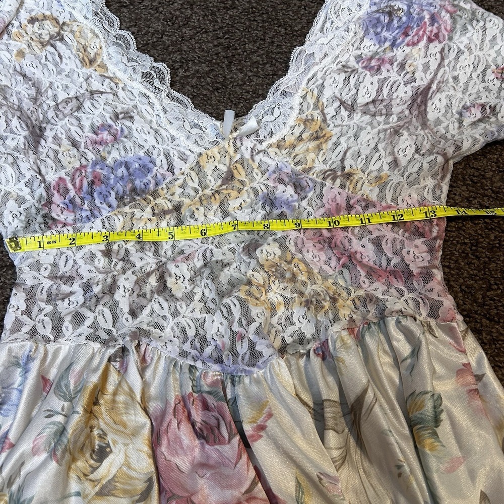 Vintage Vandemere Floral Lace Teddy Lingerie Pastel Short Sleeve White Pink S - Picture 5 of 5